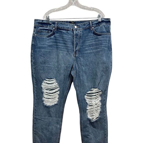 AFRM Revolve Jeans Distressed 5 Pocket Button Fly High Rise Blue Women Size 35 - Picture 2 of 7